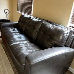 Modern Dark Brown Leather Sofa – Excellent Condition