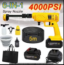 Portable Cordless High-Pressure Water Washer Kit | 6-in-1 Adjustable Spray Nozzle