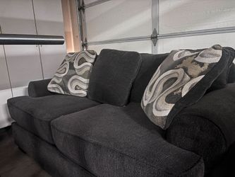 Dark Charcoal Fabric Sofa with Accent Pillows