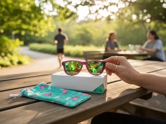 Goodr Sunglasses Pink Frame Green Mirror Lens