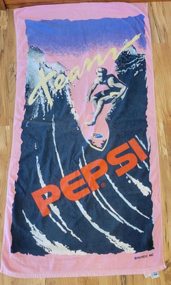 Vintage Team Pepsi Beach Towel Pink Surfer Surfboard Dude