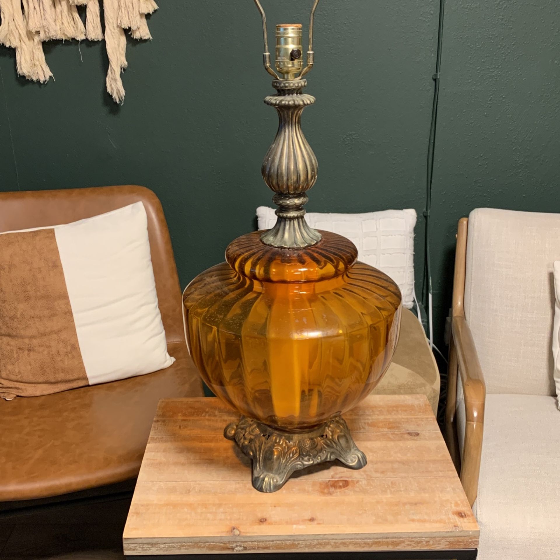 Vintage Amber Glass Table Lamp