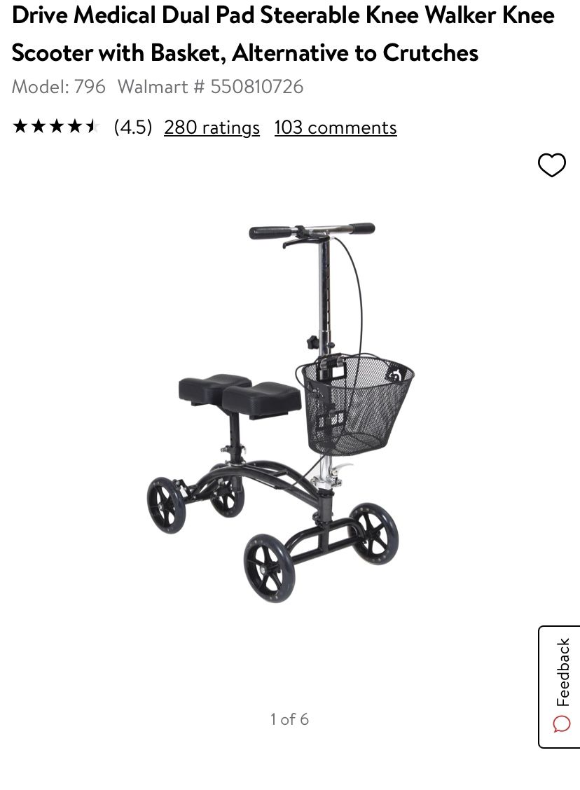 Drive Medical Dual Pad Steerable Knee Walker Knee Scooter with Basket, Alternative to Crutches