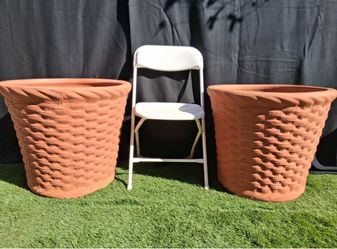 Large Terracotta Planters with Basket Weave texture