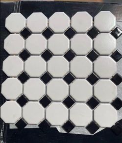 Daltile Restore Octagon and Dot White with Black Dot 12 in. x 12 in. Glazed CeramicMosaic Tile ( (10 sq. ft./Case)