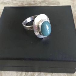 Vintage Solid Sterling and Turquoise Ring, Size 9. Quality Piece!