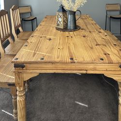 Beautiful Rustic Dining Table, 3 Chairs And Bench