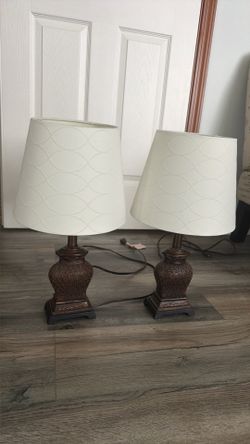 Set of 2 Matching Table Lamps – Bronze Finish with White Shades