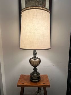 Vintage Hollywood Regency Smoky Glass Table Lamp