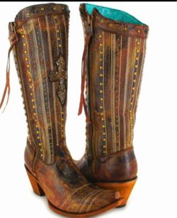 Tall Studded Leather Western Cowboy Boots