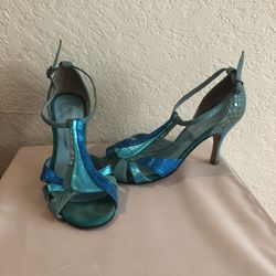 Greta Flora Tango Shoes, Teal & Blue- Size 7