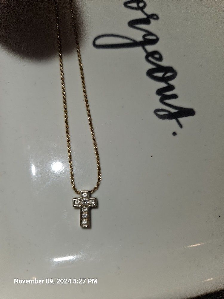 14K Yellow Gold Cross With Diamond Clusters