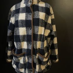 Liz & Co Liz Claiborne Buffalo Check Sherpa Fleece JacketCoat Button Front Lined