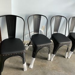 Set Of 4 Black Metal Farmhouse Dining Chairs With PU Leather Seats