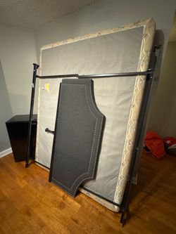 Tufted Upholstered Headboard and Metal Queen Bed Frame