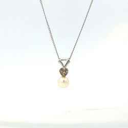 Ladies 14K White Gold 18-inch Fine Link Necklace w/Pearl Pendant 11059472