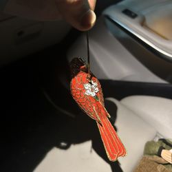 Hand Crafted Cloisonne Enamel Gold Gilt Red Cardinal Bird Christmas Ornament NIB