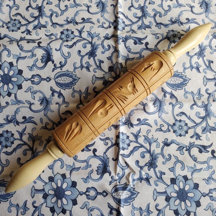 Vintage Springerle German Cookie Rolling Pin Roller, USA Made