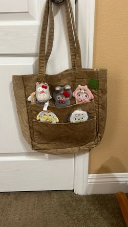 Hello Kitty Tote With Plushies On It And Keychain Rare Limited Edition New 