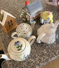 Ceramic Teapot Collection with House Figurines