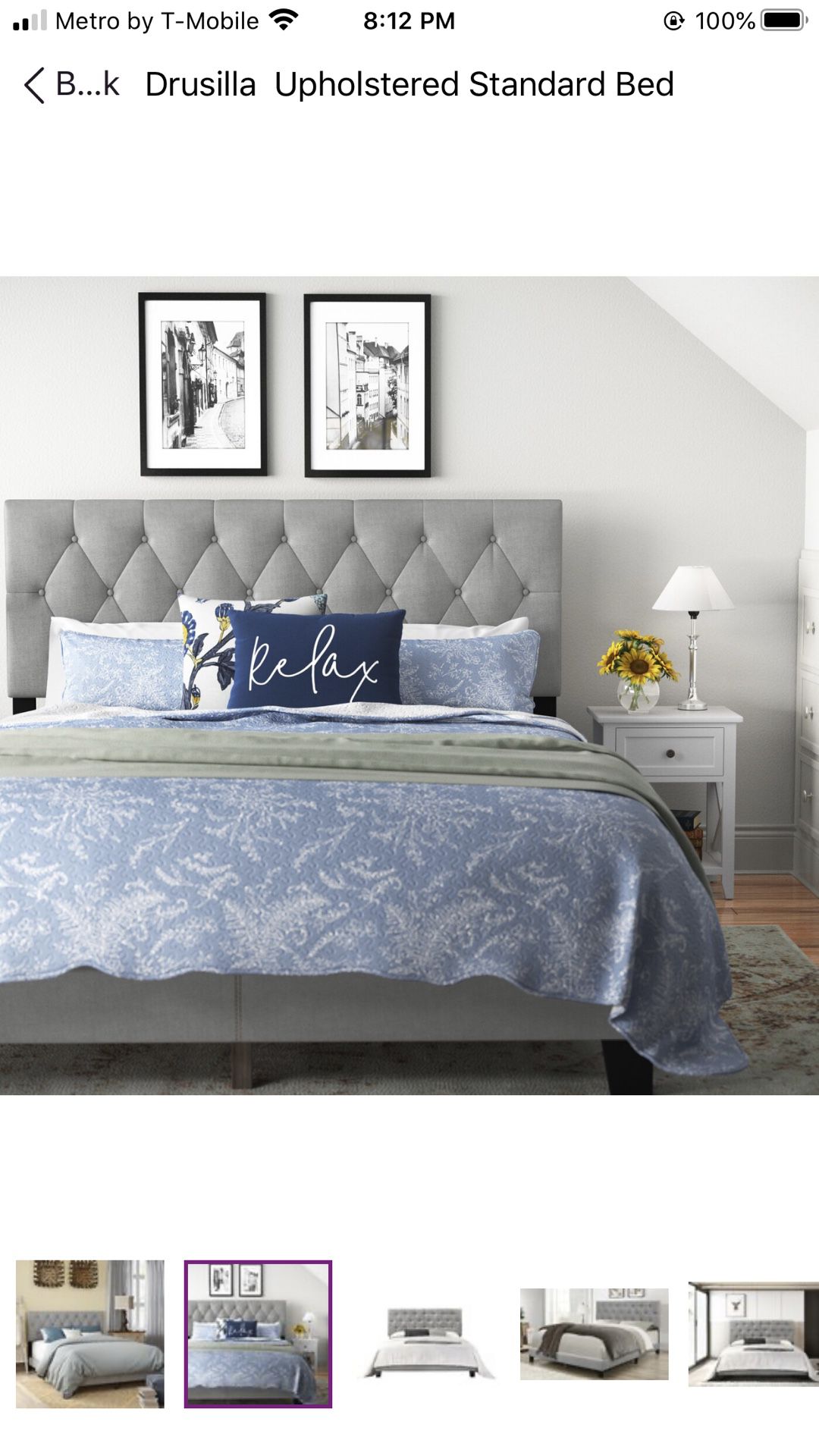 Gray twin bed frame and head board