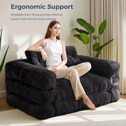 2-Seat L-Shaped Sofa Bed – Folding Sleeper Couch with Armrest for Cozy Living, Black