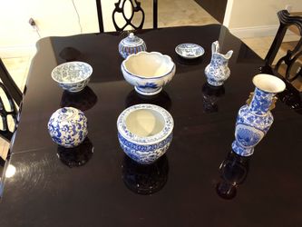 Blue Asian style pottery collection