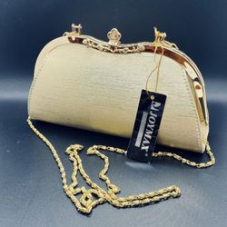 Joymax Hard Shell Gold Purse with Chain Strap