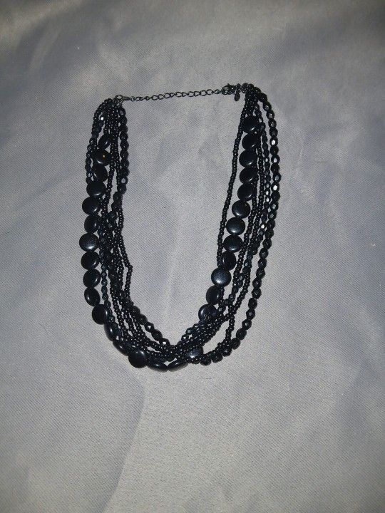 Multi Layer Black Beaded Necklace 