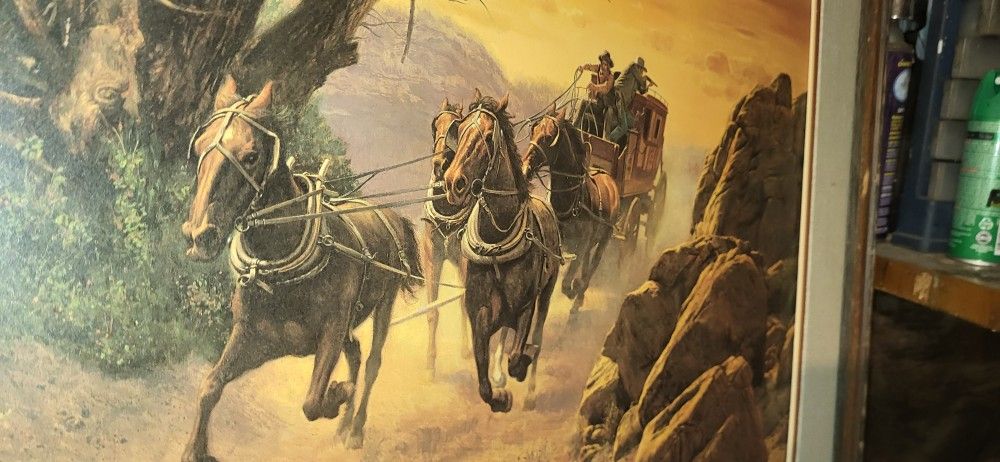 Mort Kunstler 1970's Western Stage-Coach Scene Framed Print 323/1000 Large RARE!