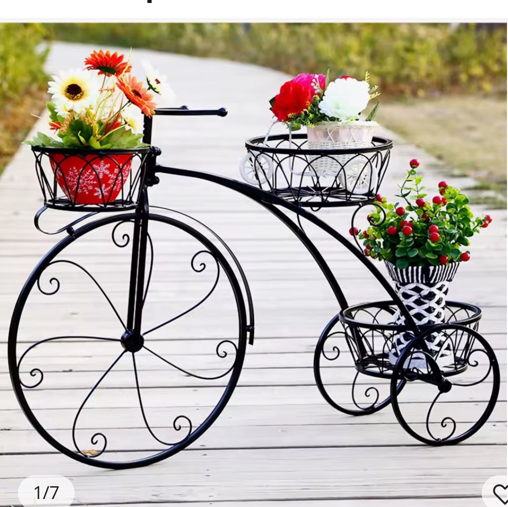 Tricycle Plant Stand Flower Pot Cart Bicycle Holder Rack for Home Garden Patio