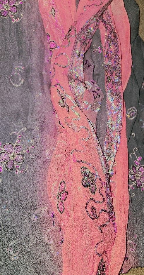 BEAUTIFUL Pink & Lilac Unfinished Hem Sheer Fabric