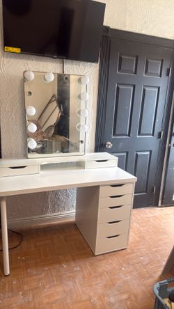 Desk and vanity mirror