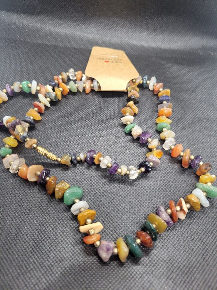 Vintage Polish Rocks Multicolored Agates Necklace 