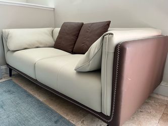 Leather Sofa with Contrast Stitching Two-Tone Faux