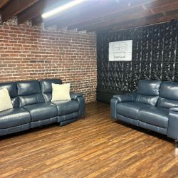 Delivery Available blue leather recliner sofa/couch + loveseat