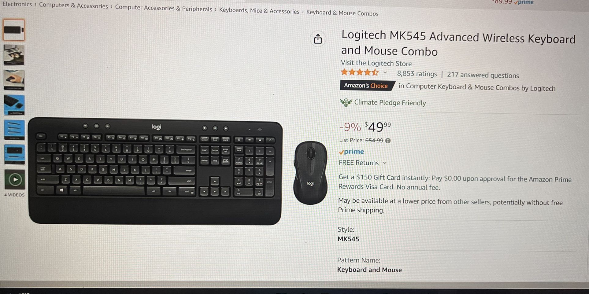 Logitech Wireless Keyboard And Mouse Combo