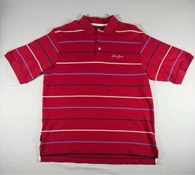 Sean John Men’s Polo Shirt M Red Striped Cotton Collared Short Sleeve