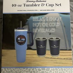 Tommy Bahama 40 oz Stainless Steel Tumbler & Cup Set Blue