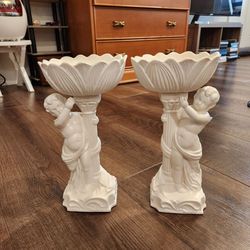 set of 2 11"H Vintage 1970s Atlantic Mold Cherub Angel Pedestal Candy Candle Soap Trinket Dish, great condition,