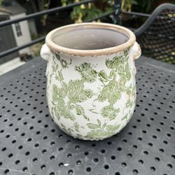 6.5in. Tuscan Ceramic Green Scroll Planter