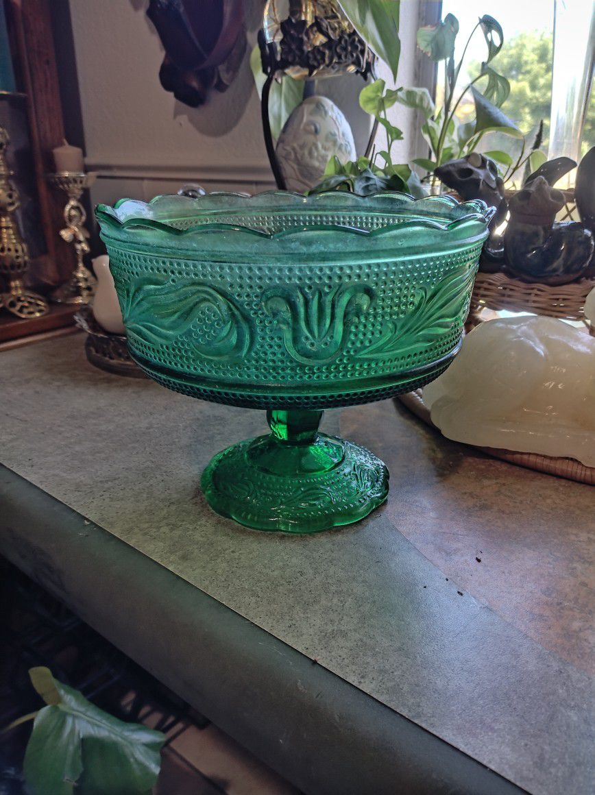 Vintage Green Compote Candy Dish