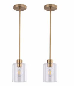 KLSS Brass Pendant Lights Kitchen Island,Modern Farmhouse Clear Glass Pendant Light,Gold Light Fixture Kitchen Pendant Mini Hanging Light Fixture For