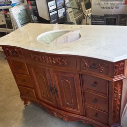 Home Decorators Collection Winslow 48 in. W x 22 in. D x 35 in. H Single Sink Freestanding Bath Vanity in Antique Cherry with White Marble Top