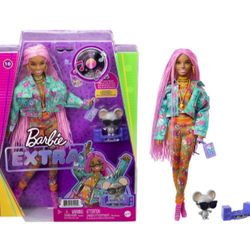 Barbie Floral Print Sports Jacket and Pant Set # 10 with DJ Mouse Mascot, Extra Long Pink Braids, Outfit and Accessories,