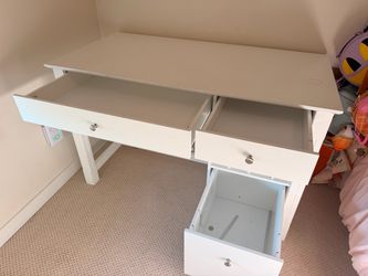 White Wooden Desk with Drawers