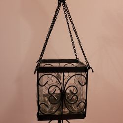 New in Box Hanging Lantern Candleholders Metal and Glass