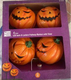 4 pack LED Jack o Lantern pathway markers