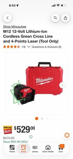 Milwaukee M12 Green Cross Line and 4-Point Laser