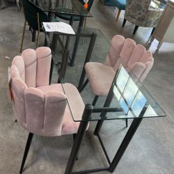 Three Piece Dining Set Pink Chairs